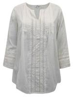 Fat Face Pure Cotton Lace Insert Pintuck Top Size 12 - 12 Regular
