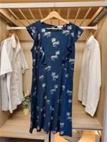 bnwt Womens Fat Face navy blue size UK 8 sleeveless Kate Foil Palm flared Dress - S Regular