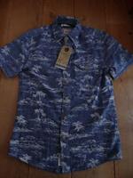 FAT FACE LOWESTOFT TROPICAL ISLAND PALM TREE PRINT SHIRT XS MEN TEEN WASHED BLUE
