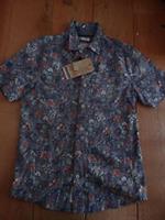 FAT FACE PENARTH TROPICAL FLOWERS REVERSE PRINT SHIRT XS MEN TEEN WASHED BLUE
