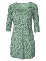 Fat Face Tunic Top LIGHT MOSS Green Peacock Print Lace Insert Szs 8 10 12 14 16 - 8 Regular