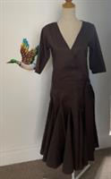 FAT FACE ladies wrap dress 100% cotton midi brown summer sleeves unlined size 8 - 8 Regular