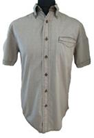 FAT FACE Short Sleeve Men's Beige Floral Pigment Dye Cotton Shirt Vintage Look S - S Regular