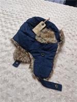 Fat Face Hat Bnwt Blue Check Fur Trim Button Detail Warm Unisex