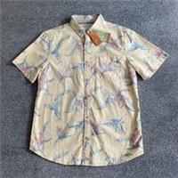 Fat Face Shirt Mens Medium M Washed Yellow Paradise Print SS Cotton Summer NWT - M Regular