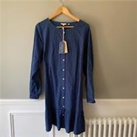 New Fat Face Shirt Dress UK 14 Blue Striped Pattern Sleeves Knee Button Up Belt