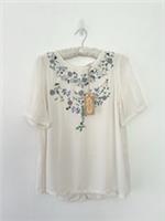Fat Face Top Womens Embroidered Crinkle Ivory Sheer Button Back SS Size 12 BNWT - 12 Regular