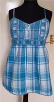 Ex Fat Face Size 8,10, 16 Women's Pure Cotton Checked Strappy Cami Top Blue - 10 Regular
