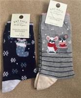 FAT FACE Womens Mouse in Stockings & Caroling Mice socks Size 4-7 BNWT Rrp £15.