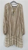 Fat Face Womens Linen Dress 'Amy' UK22 R Natural Stripe Long Sleeve Pockets