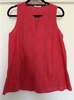 Fat Face Raspberry Red Blouse Size 12 button-down tank intricate eyelet BNNT - 12 Regular
