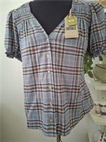 FATFACE Ladies Blouse Top Size 10 New/Tags Cool Blue Crinkle 90% Cotton - Dor - 10 Regular