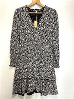 Fat Face Black & Ivory Floral Jersey 'Amba' Mono Vines Dress Size UK 12 NWT - 12 Regular