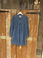 Fat Face Smock Denim Dress Blue Cotton Blend 3/4 Sleeve V-Neck UK 8 New - 8 Regular