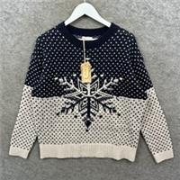 Fat Face Jumper Womens 14 Blue Snowflake Wool Sweatshirt Knit Christmas Xmas NWT - 14 Regular