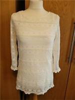 Fat Face lace top with camisole Size 8 cream lace, button up back, long sleeves - 8 Regular