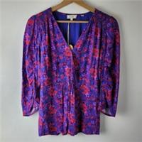 Fat Face Women Size 6 Blue Red Pink Floral Print Faux Wrap Blouse Casual Smart - 6 Regular