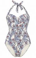 New Fat Face Cream Blue Floral Swimsuit Size 12 - 12 Regular
