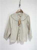 Fat Face Blouse Size 8 UK Ivory Check Felicity Needlecord Prairie Shirt Frill - 8 Regular