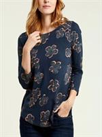 Fat Face Top NAVY Button Back GRAPHIC BLOOM Jersey Size 8 10 12 14 16 18 STRETCH - 8 - short sleeves & front centre seam Regular