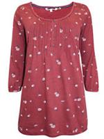 Fat Face Top RED - GRANITE Cotton Floral Print Pintuck Sizes 8 10 12 14 16 & 18 - 8 Regular