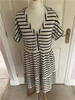 FAT FACE DRESS 10 REGULAR BNWOT STRIPED IVORY NAVY BLUE 100% COTTON NAUTICAL - 10 regular Regular