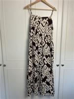 Fat Face Julian Ikat Linen Midi Dress Size UK 14 Brown Ivory Summer Pockets - 14 Regular