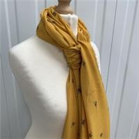 FatFace Bee Print Scarf Mustard Yellow Womens Lightweight Rectangular Long BNWT