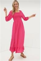 FAT FACE Adele Shirred Pink Midi Dress. Size UK 12 R . *New With Tags* RRP £69 - 12 Regular