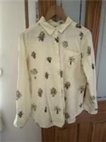 Fat Face Cotton & Linen Mix Blouse Plant Design 14 - 14 Regular