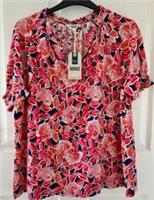 FAT FACE Florence Indigo Blue Batik Floral Short Sleeve Top. Size UK12/14. *NEW* - 12 Regular