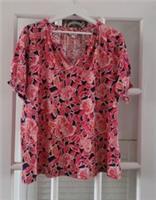 FAT FACE Florence Indigo Blue Batik Floral Short Sleeve Top. Size UK12/14. *NEW* - 12 Regular