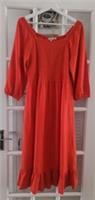 FAT FACE Adele Red, Shirred Midi Dress. Size UK 14 R . ***NEW*** RRP £69 - 14 Petites