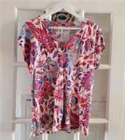 FAT FACE Top, Ivory Festival Floral Linen Notch Neck T-shirt. Size UK 12. *NEW* - 12 Regular