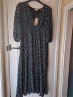 BNWT'S BEAUTIFUL FATFACE BLACK DITSY RENE EVERGREEN MIDI DRESS 16 REG - 16 Regular