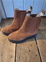 BNWT'S GORGEOUS FATFACE ESSIE BROWN TAN CHUNKY SUEDE CHELSEA FUR LINED BOOTS 5