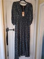 GORGEOUS FATFACE BLACK DITSY RENE EVERGREEN MIDI DRESS 12/14 REG WORN ONCE - 12/14 Regular