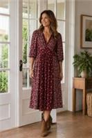 FAT FACE Kelly Burgundy Red Wild Ditsy Midi Dress. Size UK 14 Short .*perfect * - 14 Petites
