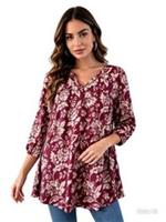FAT FACE Enya Burgundy Brush Floral Tunic Top. Size UK 12 / 14 *perfect* - 12 Regular
