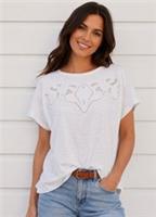 FAT FACE Chloe White Lace Cutwork T-Shirt. Size UK 12/14. *New Without Tags* - 12 Regular