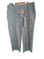 Women's Uk24s FatFace Bodi Belted Cargo 100% Cotton Trousers Sage Green Wide Leg - 24 Regular