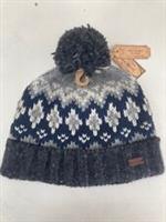 Fat Face Rob Fair Isle Wool Beanie Hat with Bobble in Charcoal -One Size -BNWT - One Size Regular