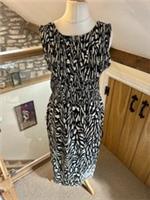 Fat Face Shirred Button Back Midi Dress Animal Print Size 16 Black White New - 16 Regular