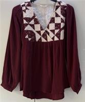 Fat Face Helena Patchwork Blouse Dark Red Size UK 14 New With Tags - 14 Regular