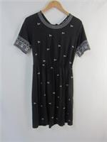Fat Face Black Dress With White Embroidered Trim ~ Size 8 ~ BNWT - RRP £42