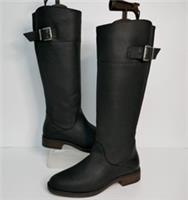NEW FAT FACE BLACK WAXY LEATHER ELASTICATED BUCKLE KNEE HIGH BOOTS UK 4 EU37