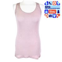 FatFace Taupe Pink Ribbed Stretch Lace Back Vest Cami Size 10 RRP £18 - XL Regular