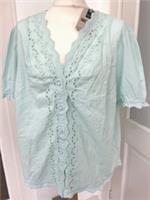 Fat Face Aguste Mint Green Broderie Short Sleeve Blouse - Size: 22 - BNWT - 22 Regular