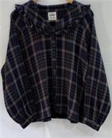 FatFace Nina Ruffle Blouse UK 14 Check Cotton Boho Smock Top Long Sleeve NWT - 14 Regular