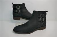 NEW FAT FACE DALBY BLACK WAXY LEATHER DOUBLE BUCKLE BIKER ANKLE BOOTS UK 6.5EU40